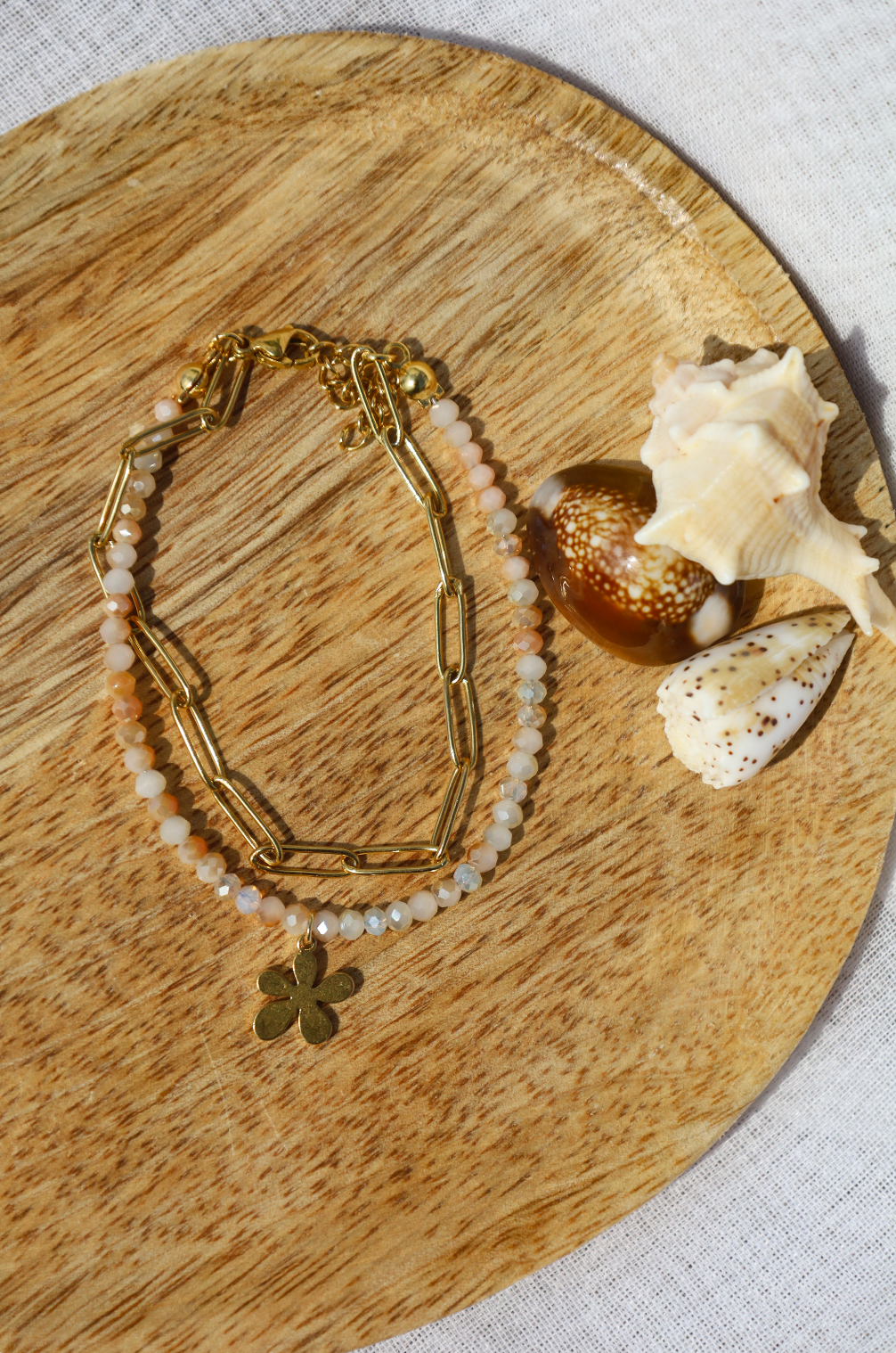 BRacelet doubles avec perles de verre et chaine acier inoxydable