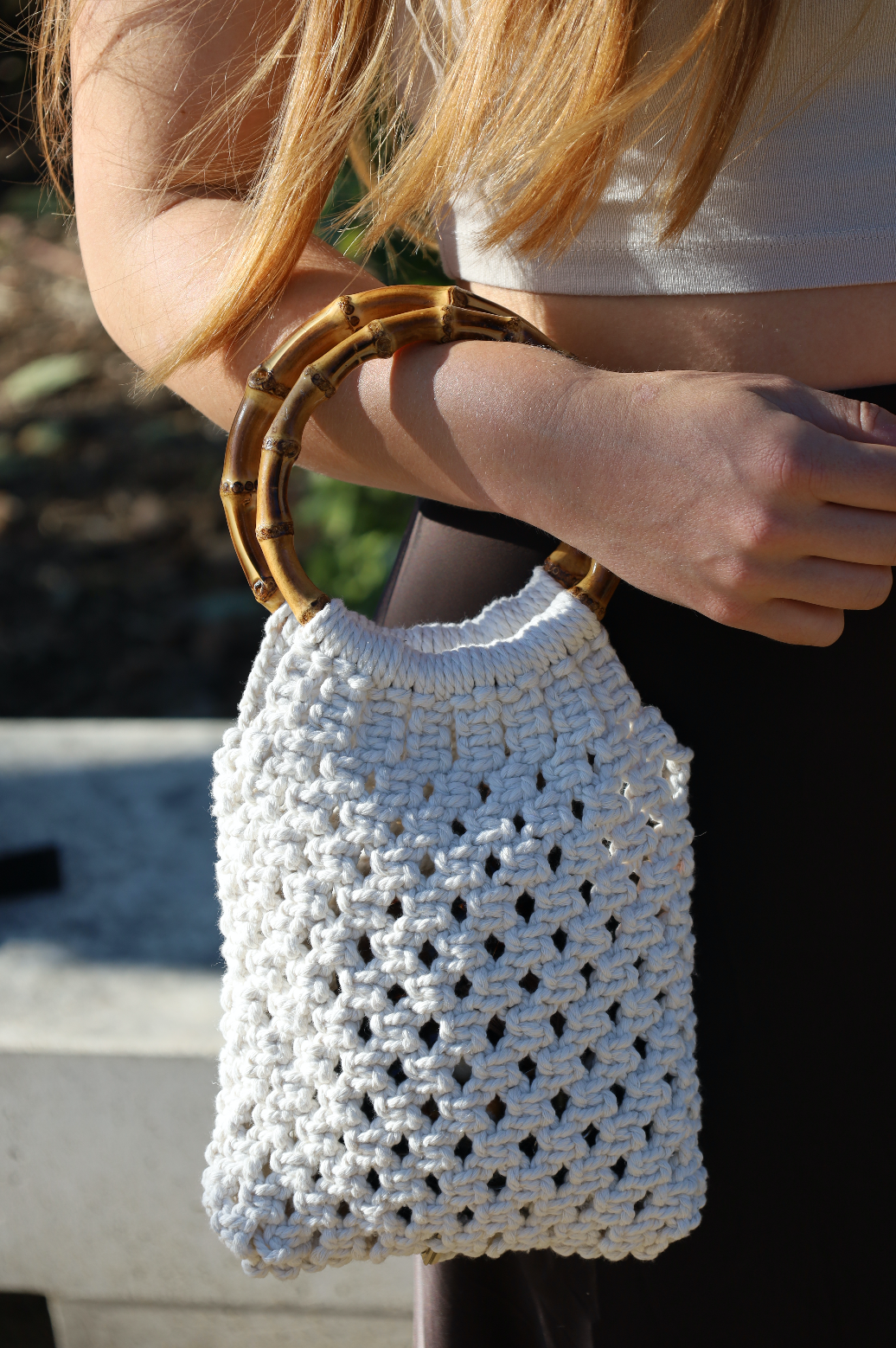 Anneau bambou et macramé coton