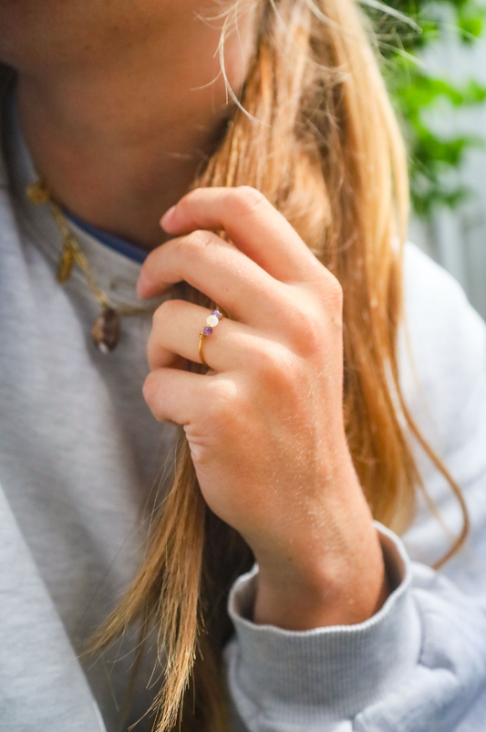 Bague acier inoxydable réglable perles améthyste