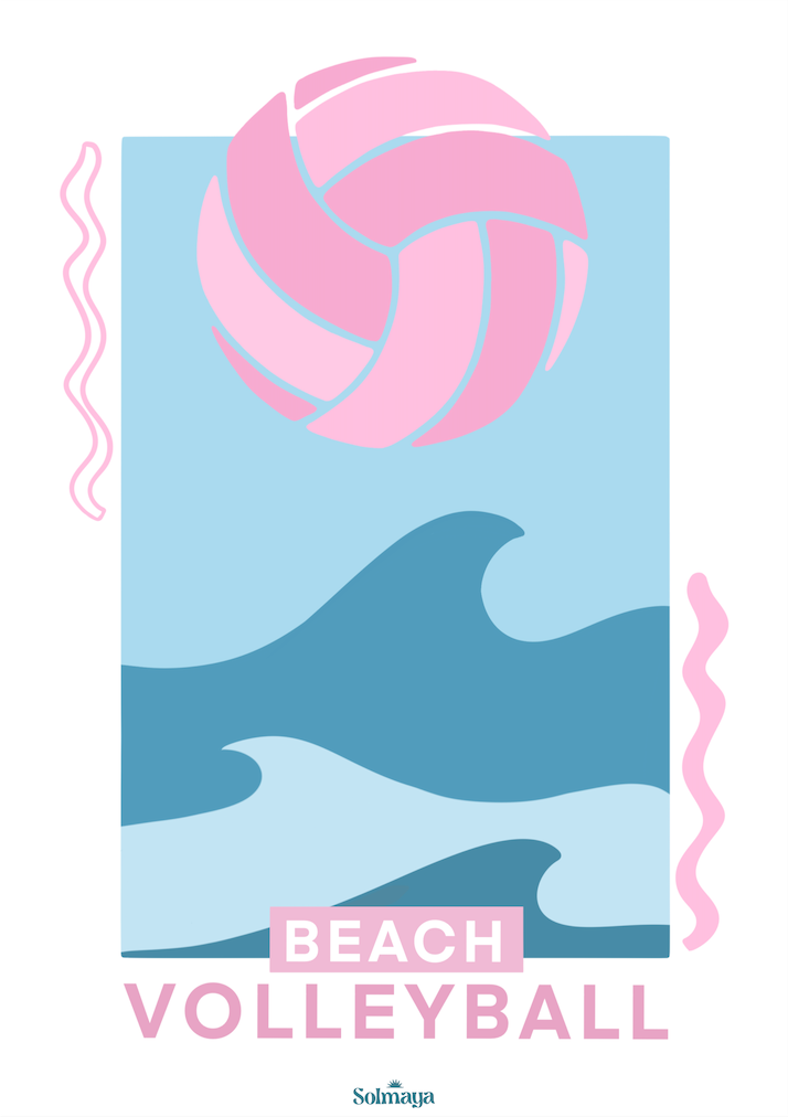 Affiche avec des vagues et un ballon de volley