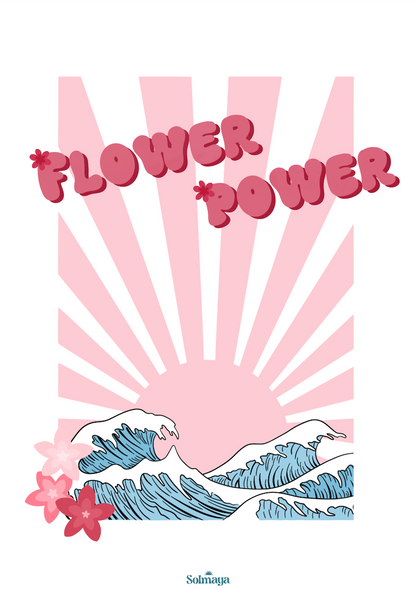 Affiche avec la vague d'hokusai et un soleil rose au fond