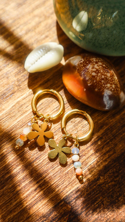 Boucles avec perles de verre et acier inoxydable