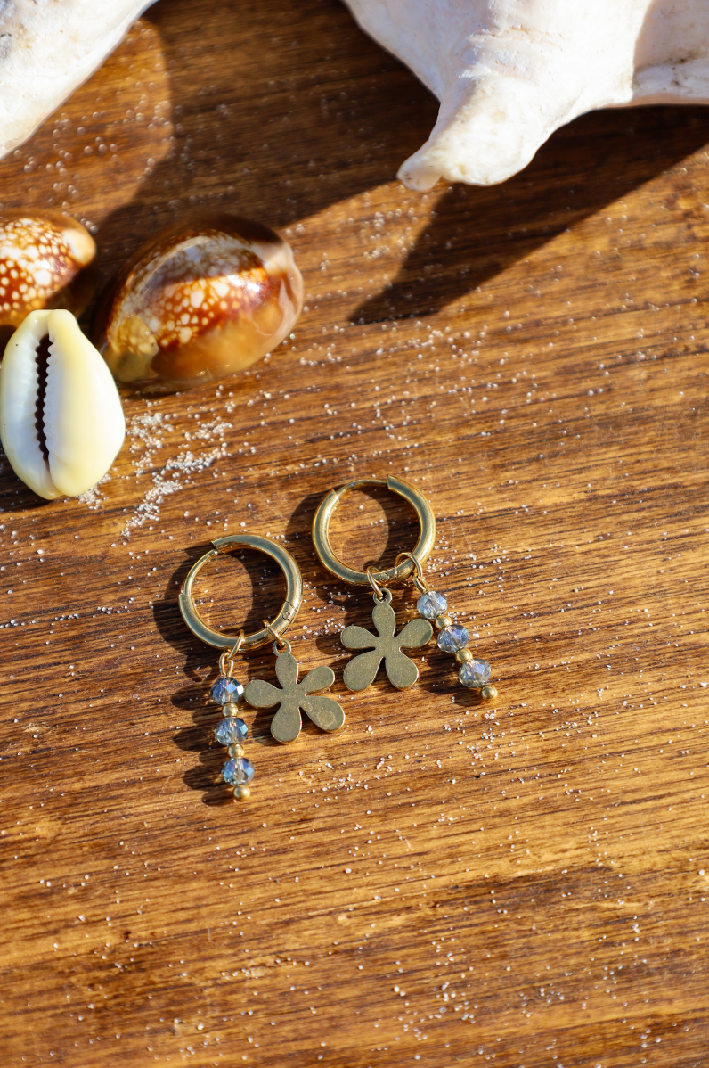 Boucles dorées avec perles bleues