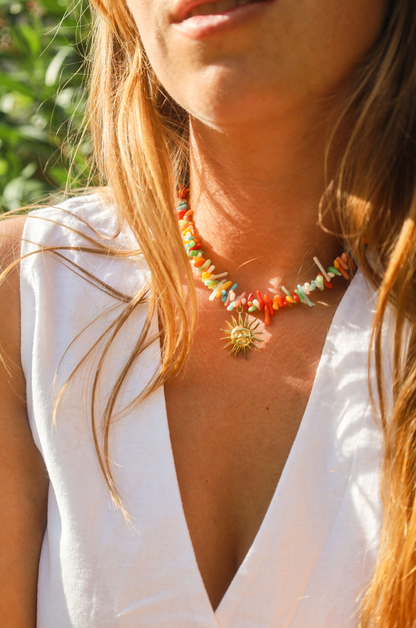 Colier en perles de bambou multicolores