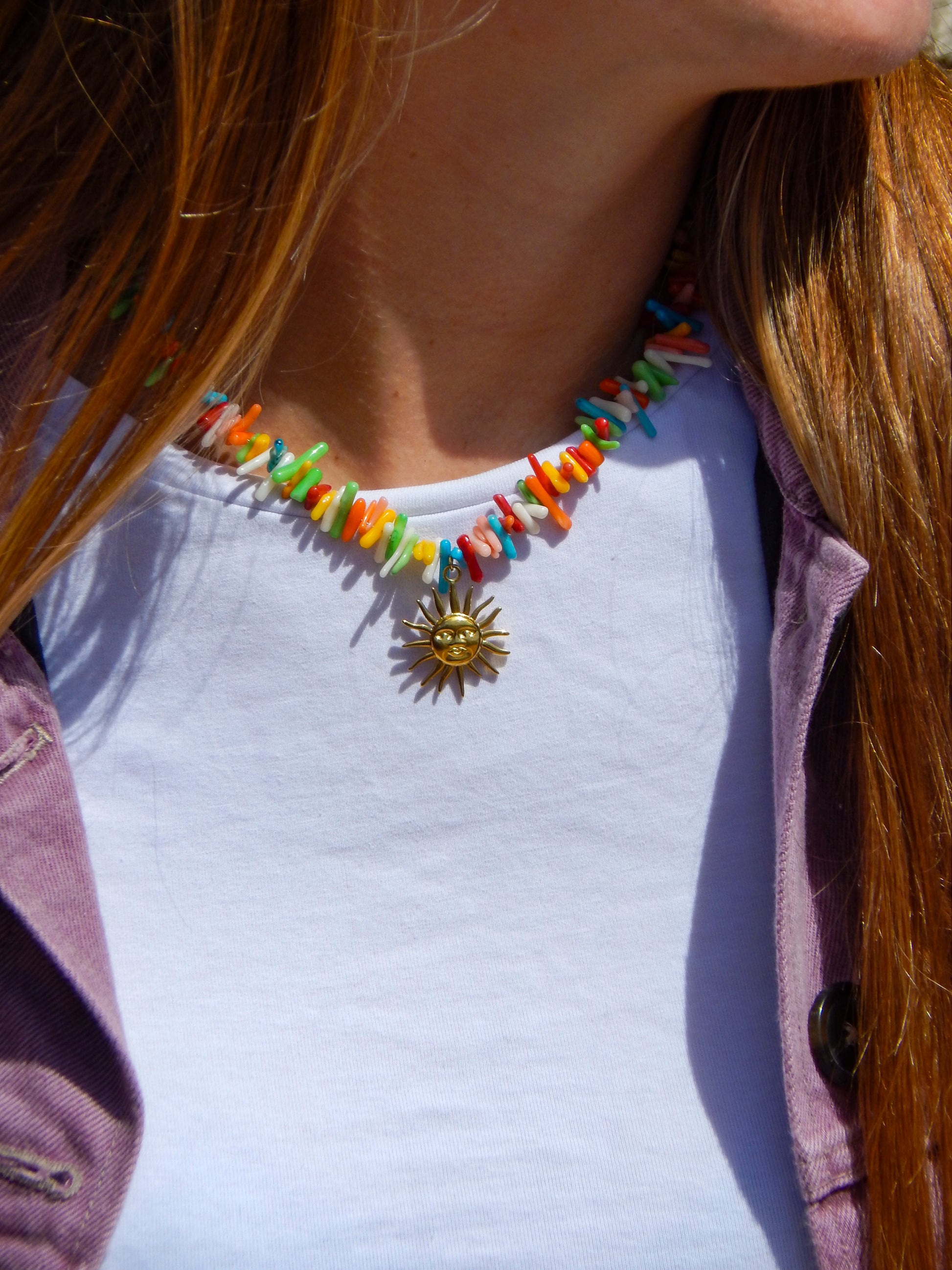 Colier en perles de bambou multicolores