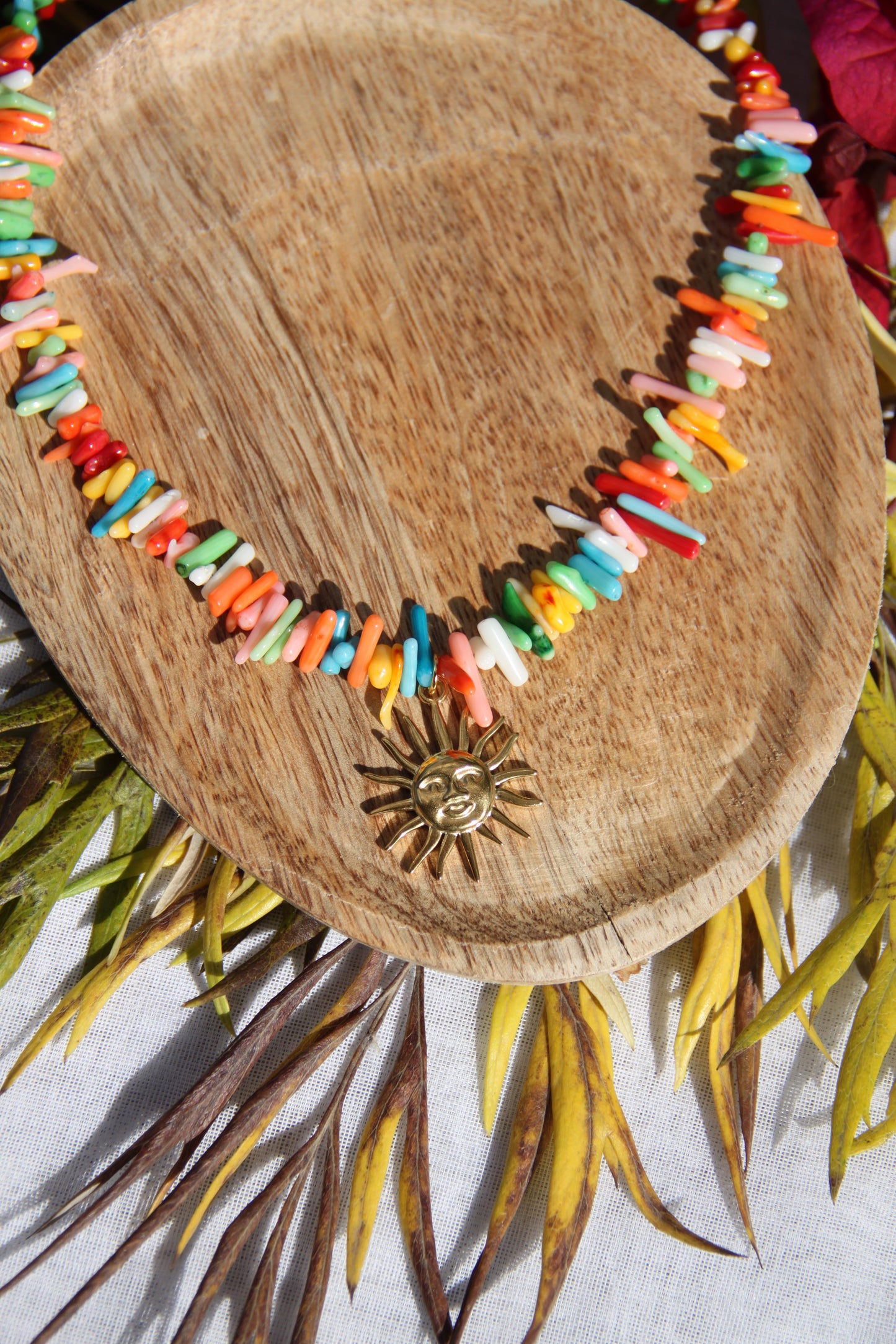 Colier en perles de bambou multicolores