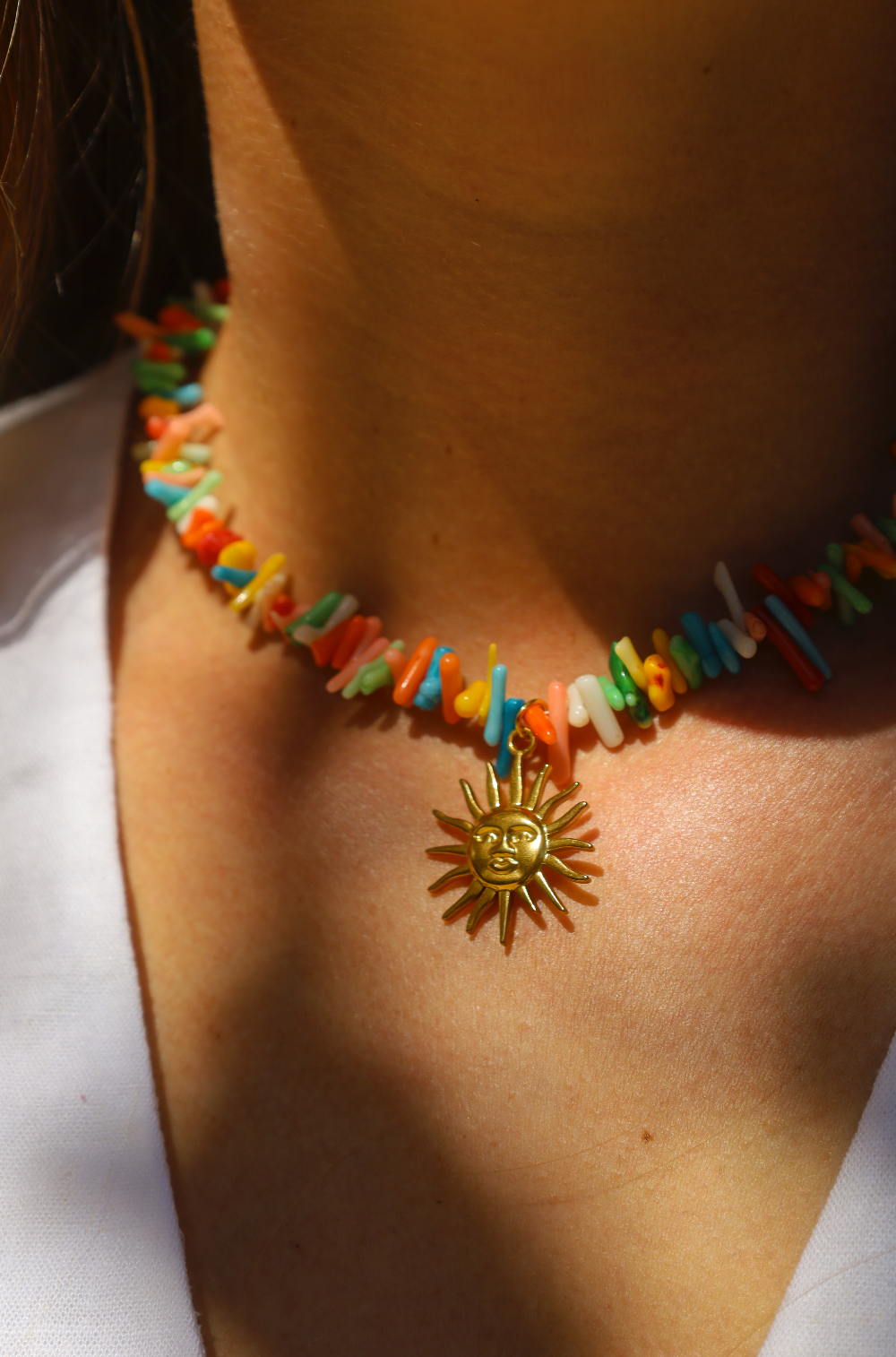 Colier en perles de bambou multicolores