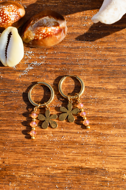 Boucles dorées avec perles oranges