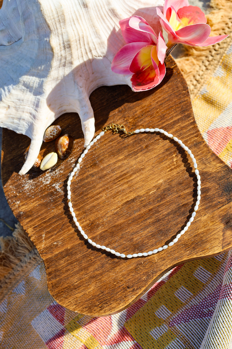 Collier en nacre et perles acier inox
