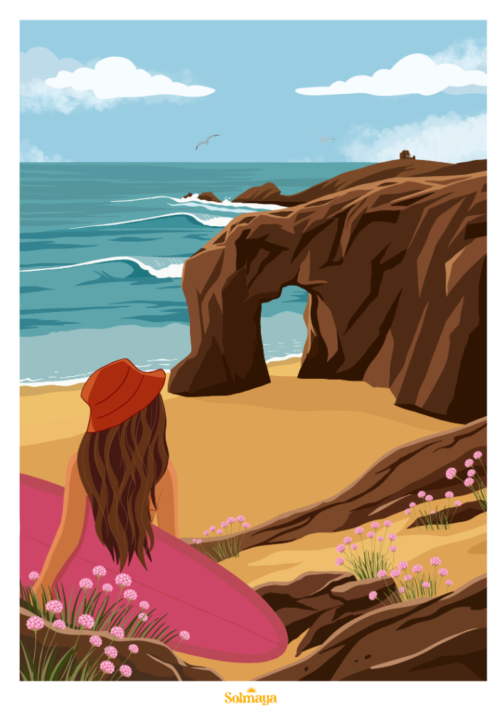 affiche surf brune devant l'arche
