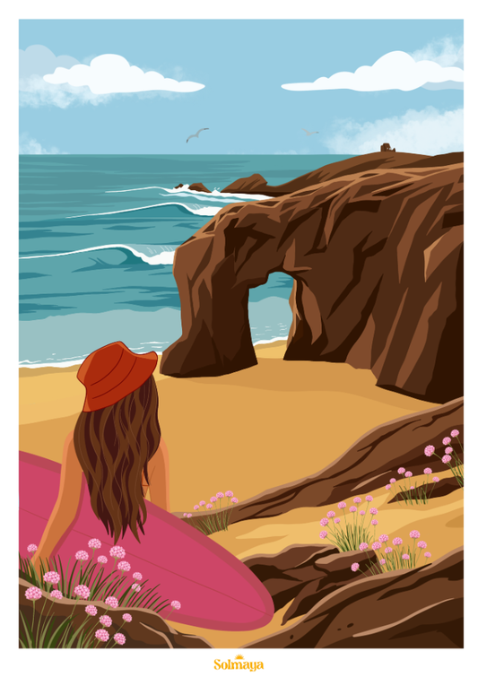 affiche surf brune devant l'arche