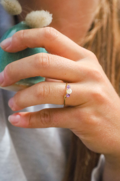 Bague acier inoxydable réglable perles améthyste
