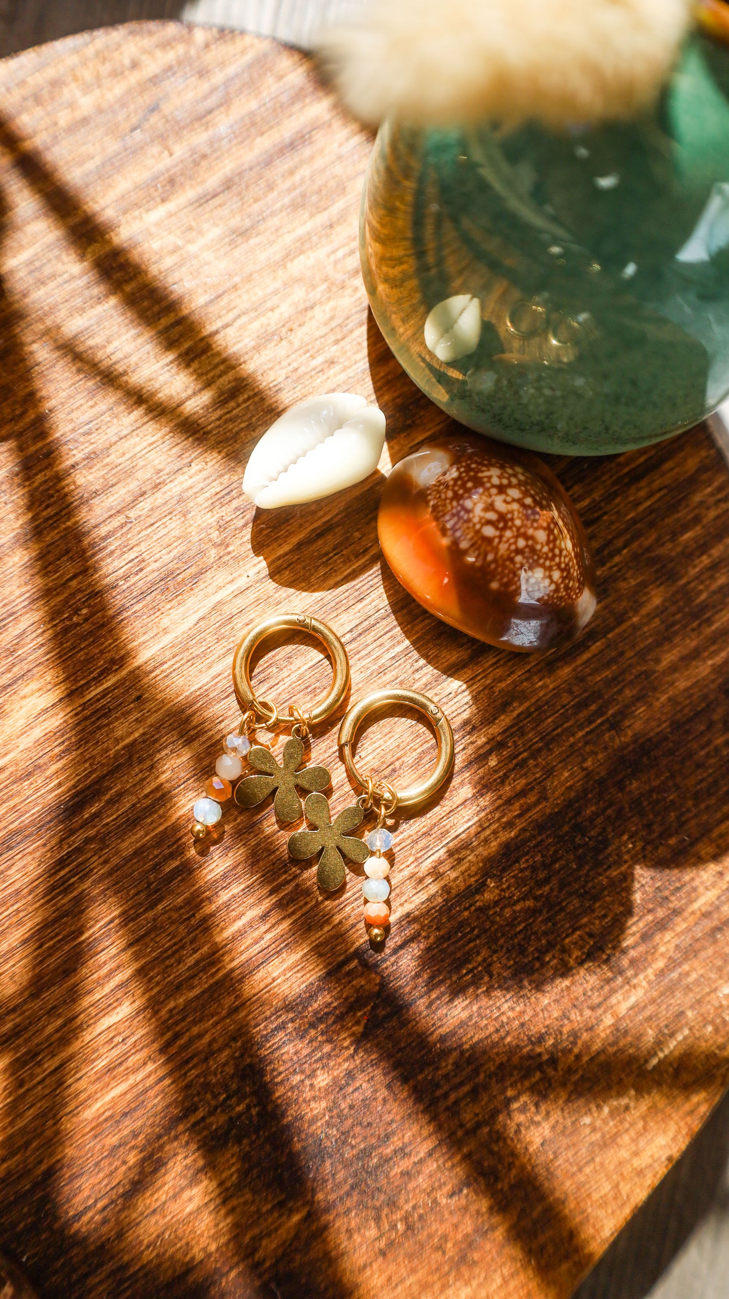 Boucles avec perles de verre et acier inoxydable